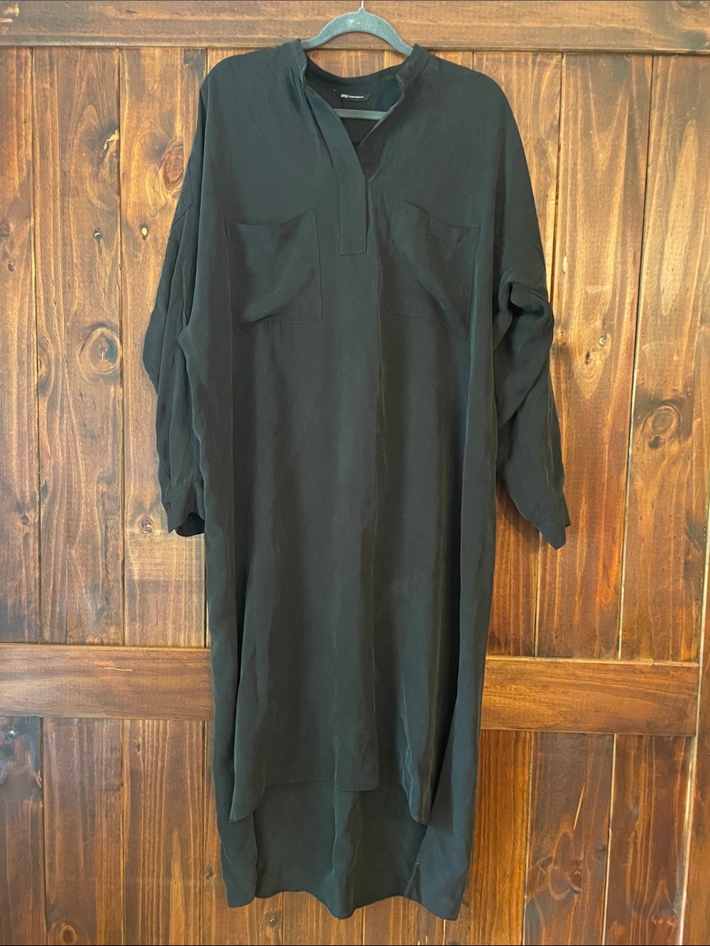 100% Silk Relaxed Black Long Sleeve Shirt Dress by Raquel Davidowicz